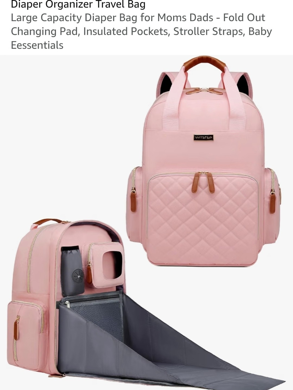 Pink Quilted Diaper Backpack